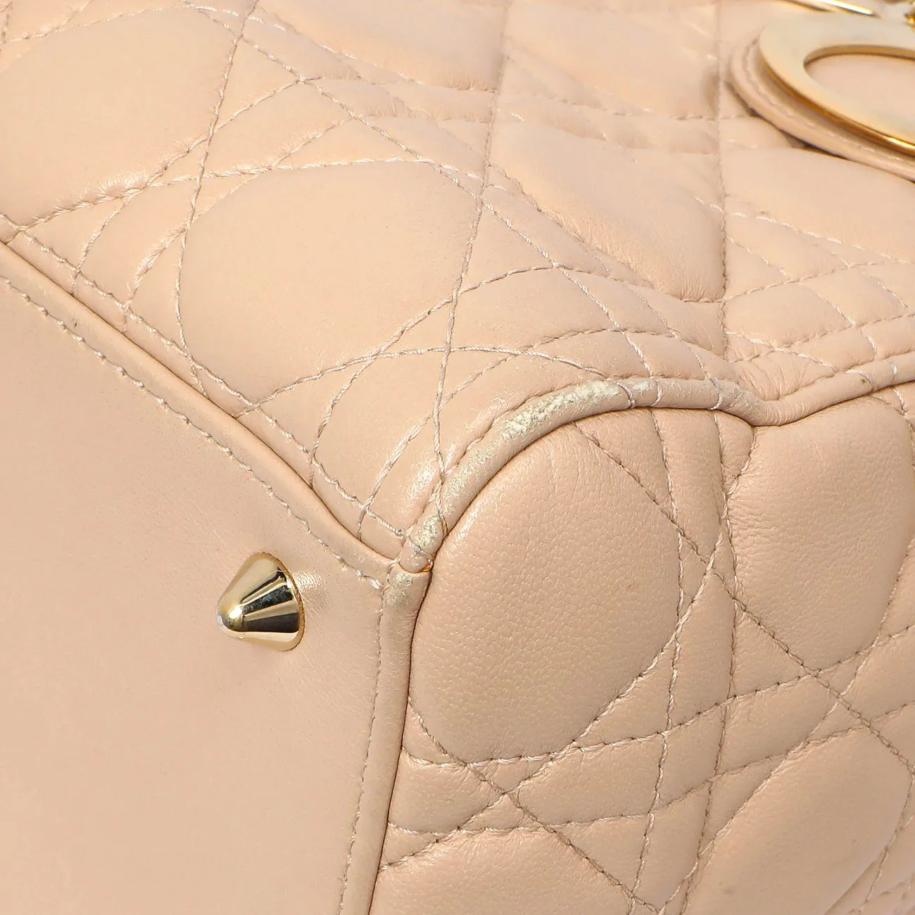 Christian Dior Nude Lambskin Cannage Medium Lady Dior