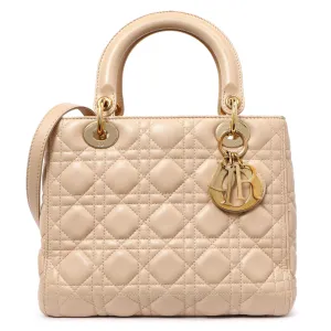 Christian Dior Nude Lambskin Cannage Medium Lady Dior