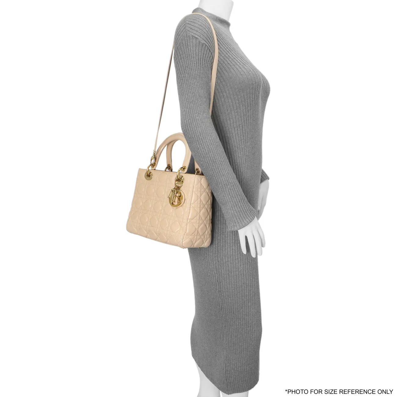 Christian Dior Nude Lambskin Cannage Medium Lady Dior