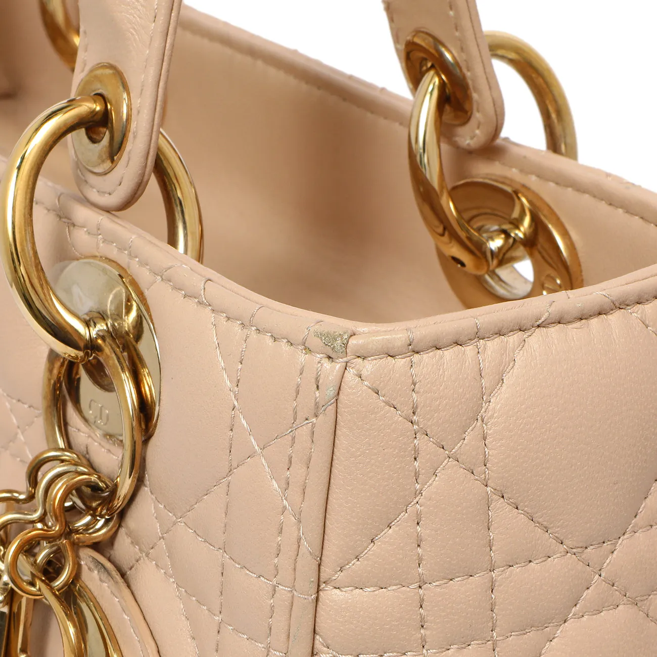Christian Dior Nude Lambskin Cannage Medium Lady Dior