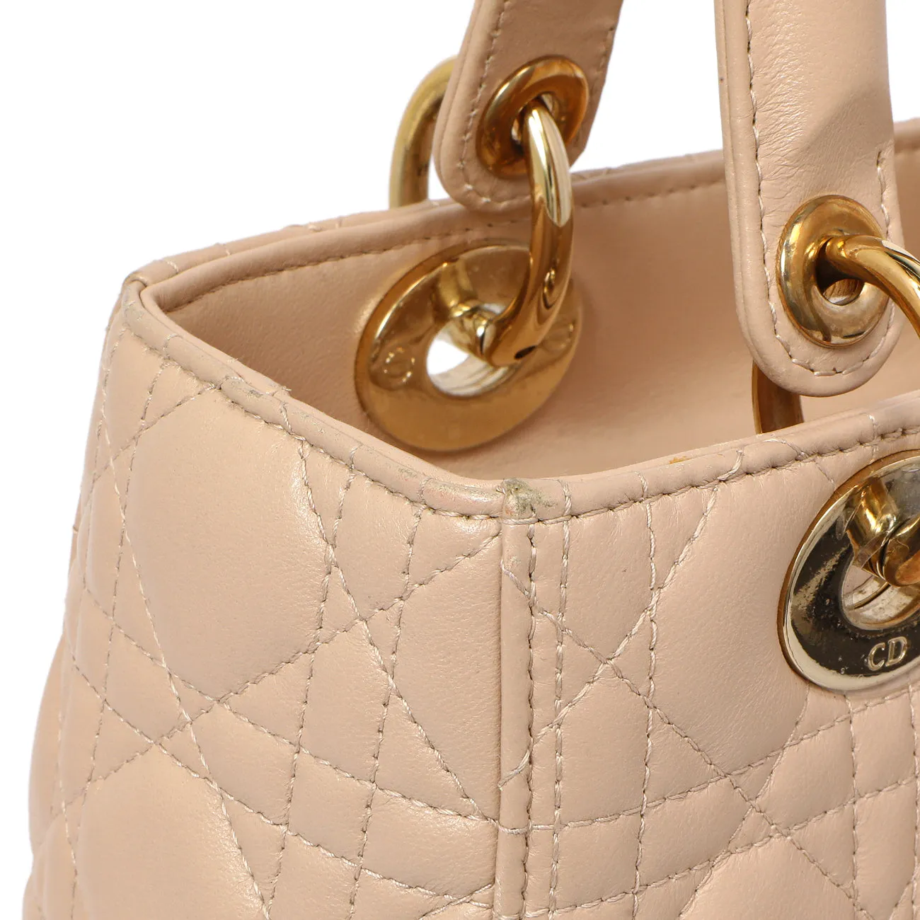 Christian Dior Nude Lambskin Cannage Medium Lady Dior