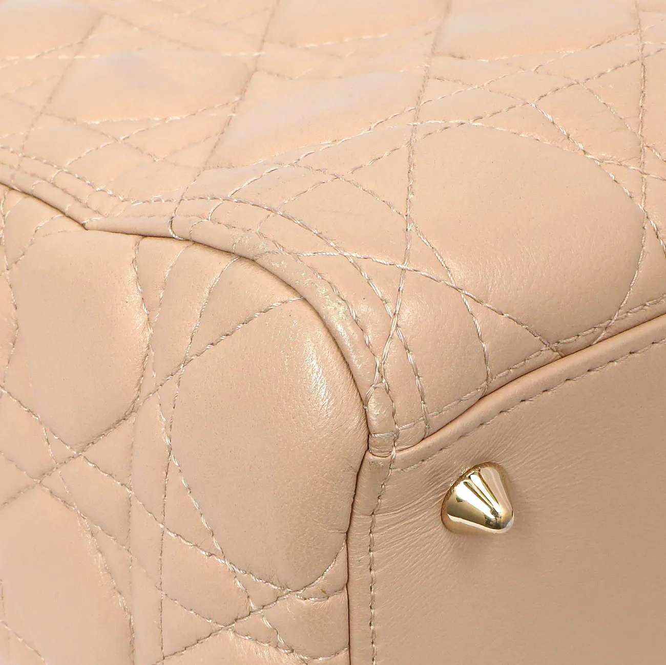 Christian Dior Nude Lambskin Cannage Medium Lady Dior