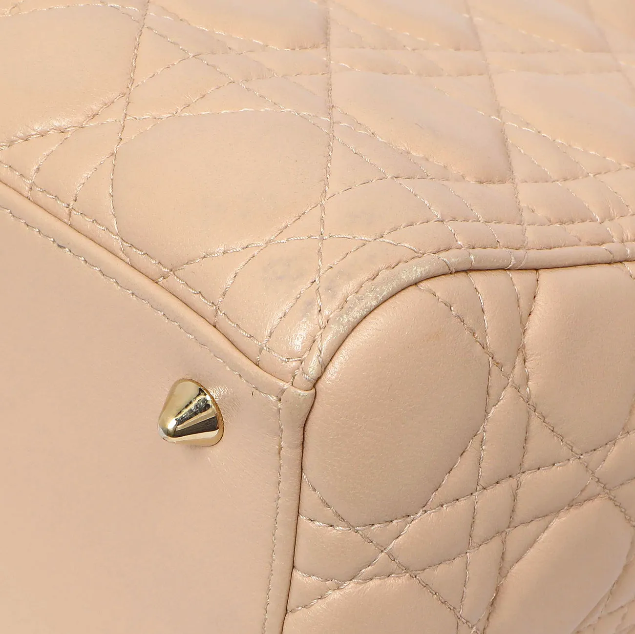Christian Dior Nude Lambskin Cannage Medium Lady Dior