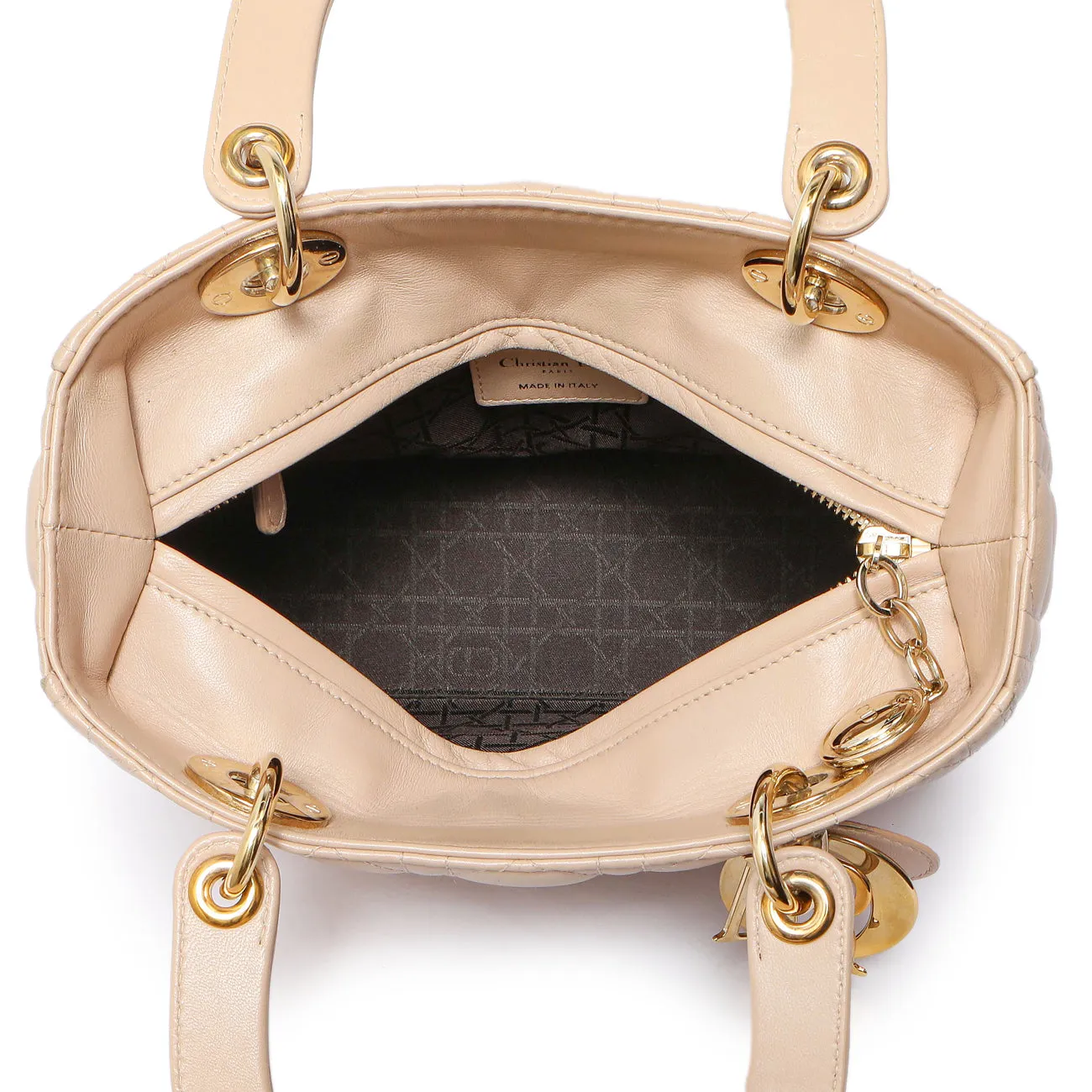 Christian Dior Nude Lambskin Cannage Medium Lady Dior