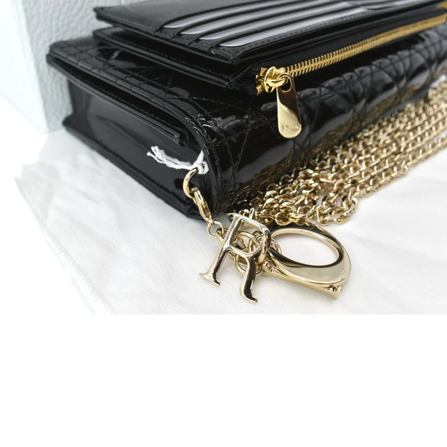 CHRISTIAN DIOR The Lady Dior Leather Chain Pouch Bag Black