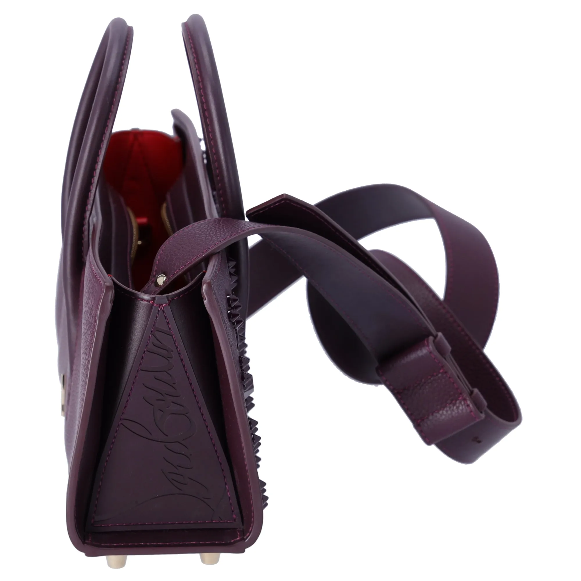 Christian Louboutin Paloma S Baguette Handbag Burgundy Leather