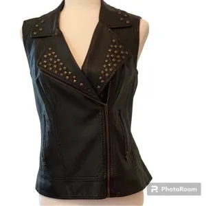 Christina Boy Meets GirlBlack Veganleather Zipper Sleeveless Vest Size Small