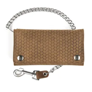 CK339  Basket Weave Credit Card Biker Wallet- Brown