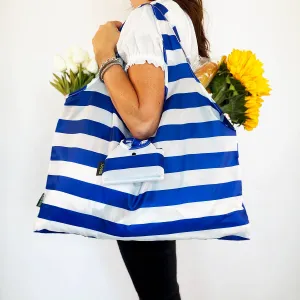 Classic Blue Stripe Reusable Pocket Shopper