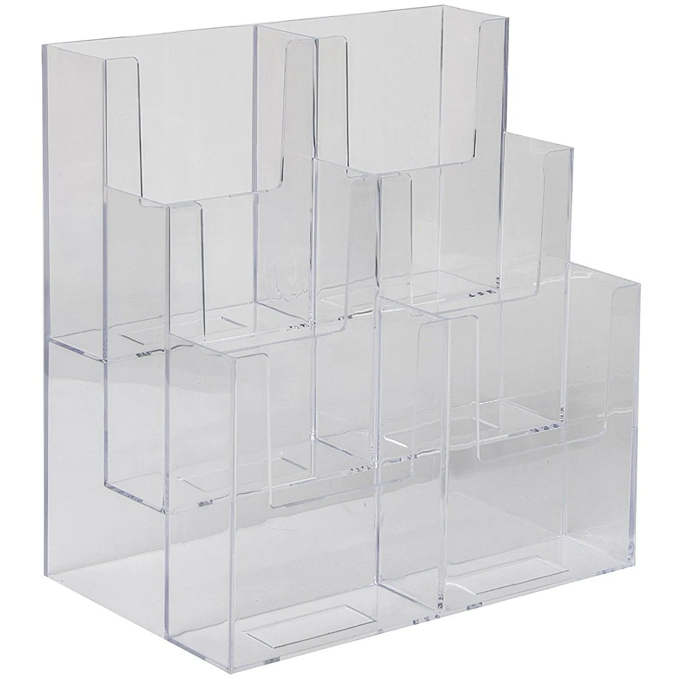 Clear Acrylic 3-Tier, 6-Pocket 4" x 9" Tri-Fold Brochure Holder