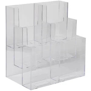 Clear Acrylic 3-Tier, 6-Pocket 4" x 9" Tri-Fold Brochure Holder