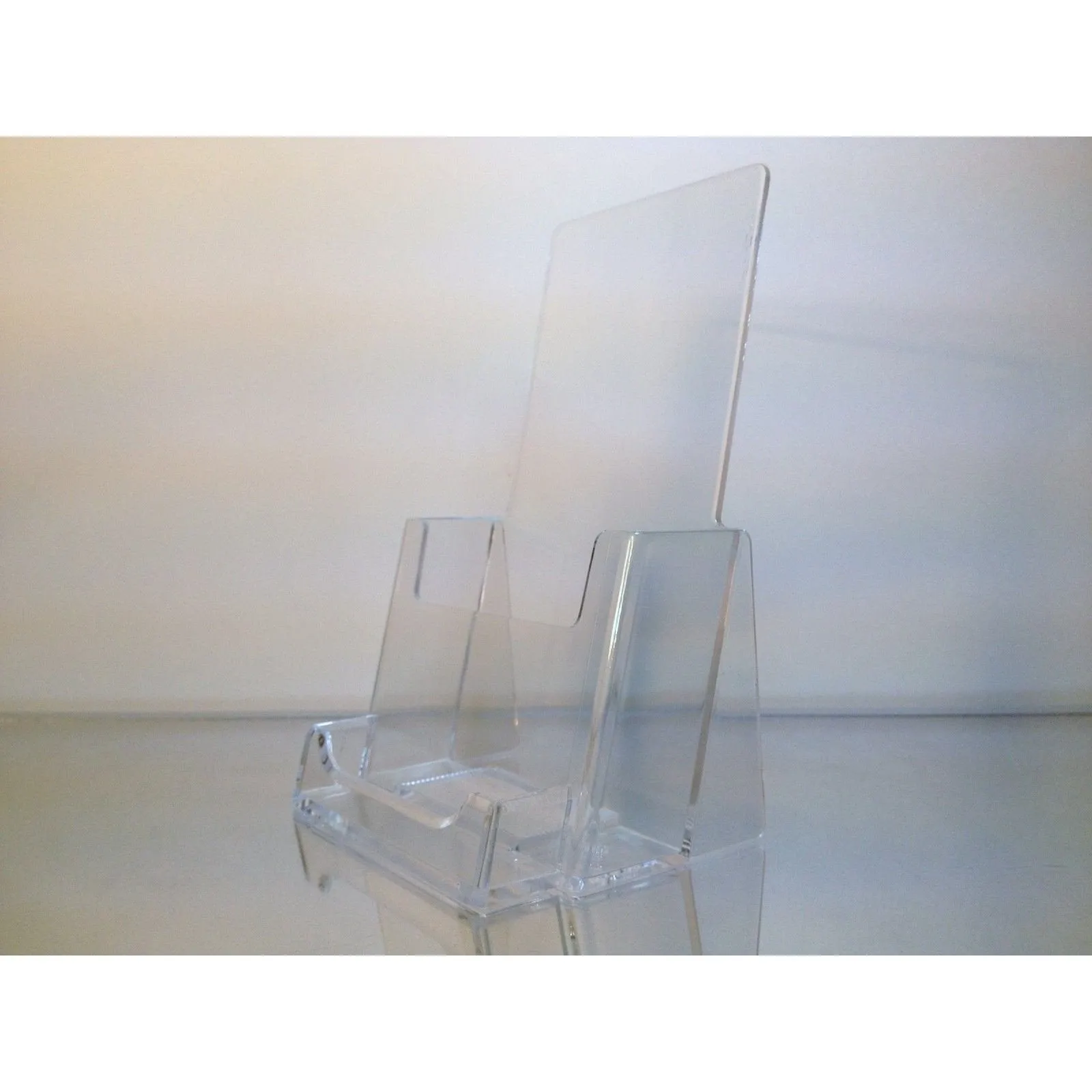 Clear Acrylic 4" x 9" Tri-Fold Brochure Holder with Business Card Holder