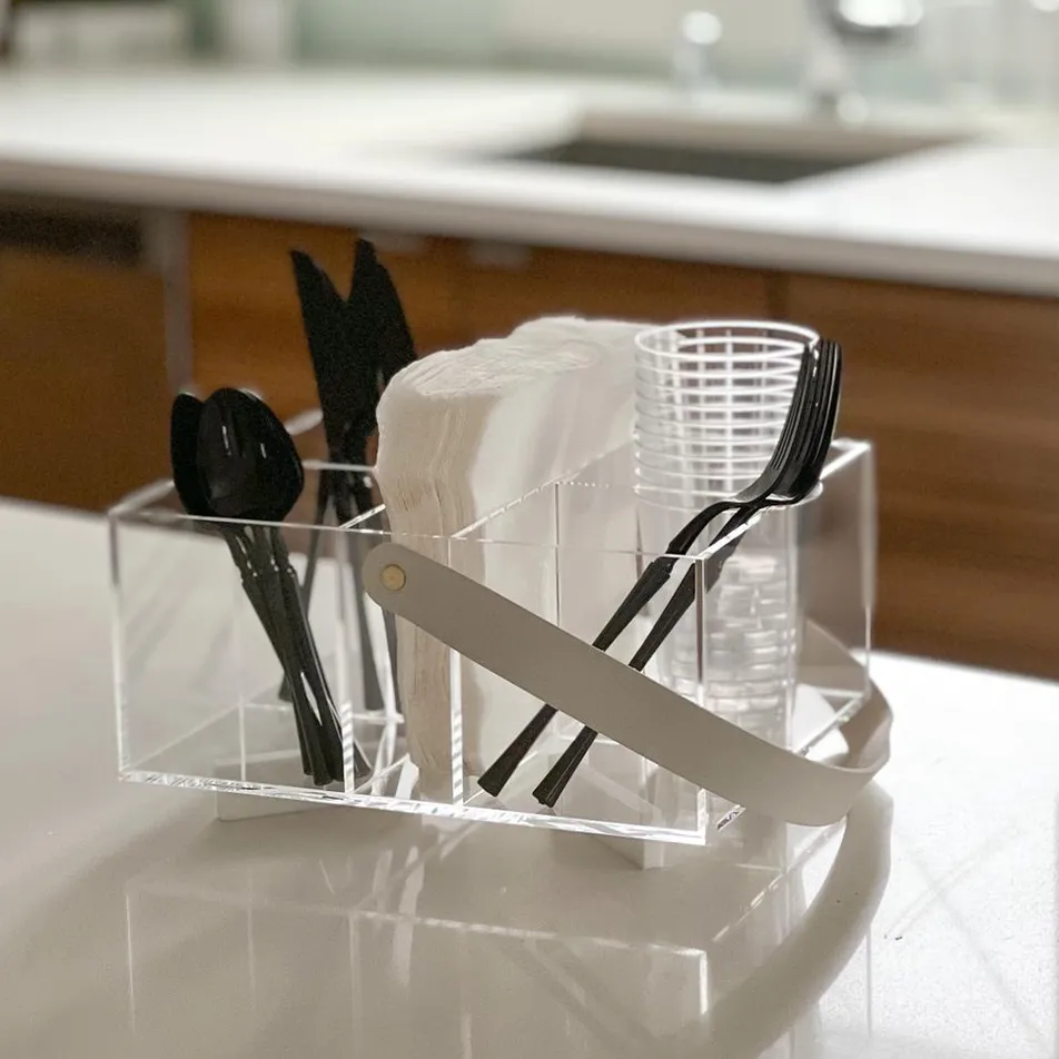 Clear Utensil Caddy with Cream Handle