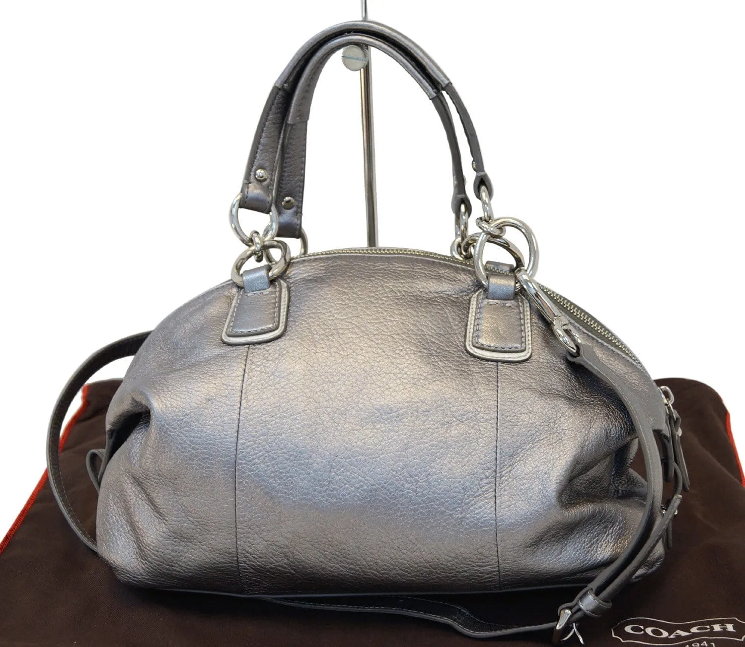 COACH Kristen Gunmetal Metallic Dome Shoulder Handbag