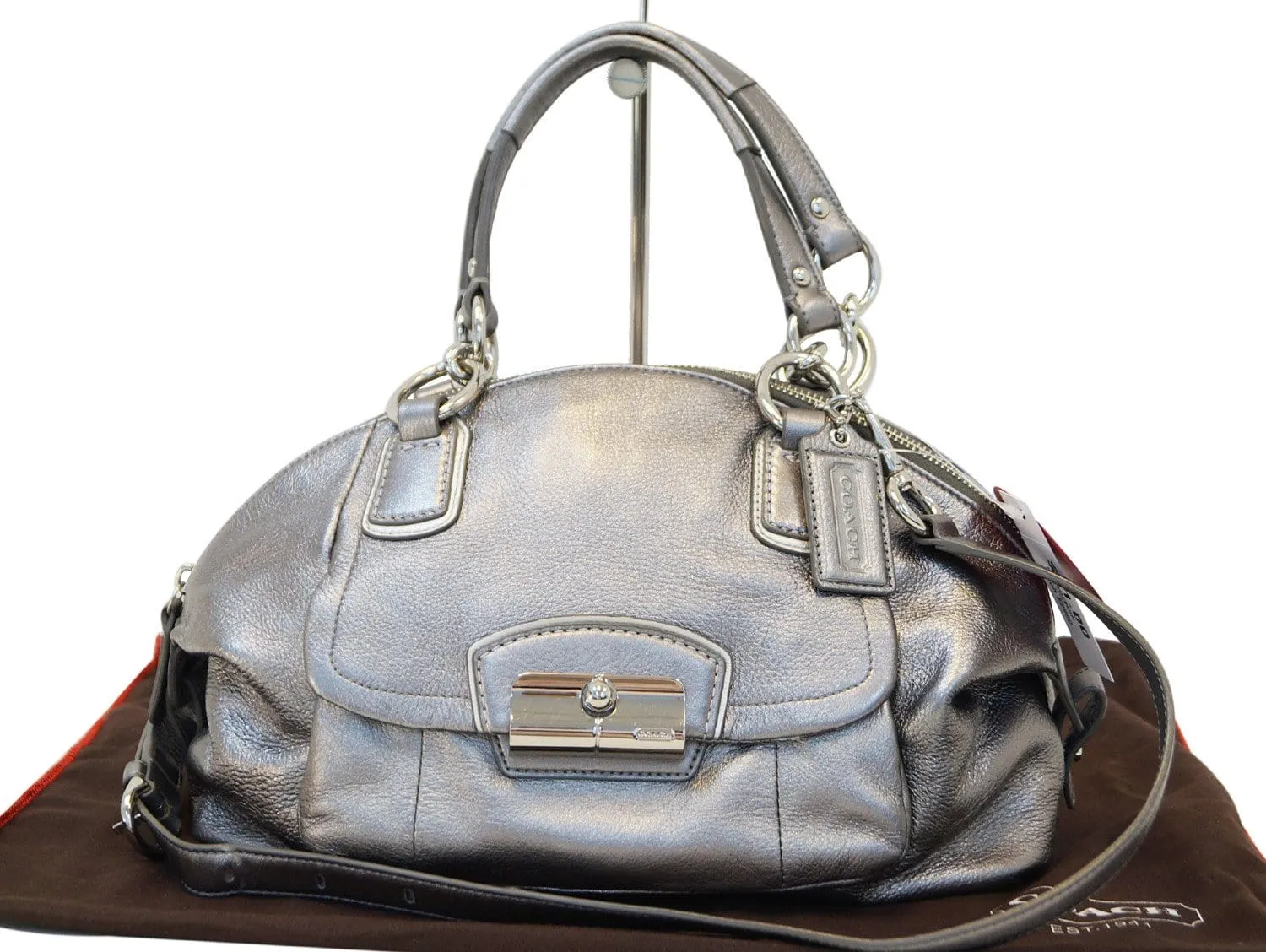COACH Kristen Gunmetal Metallic Dome Shoulder Handbag