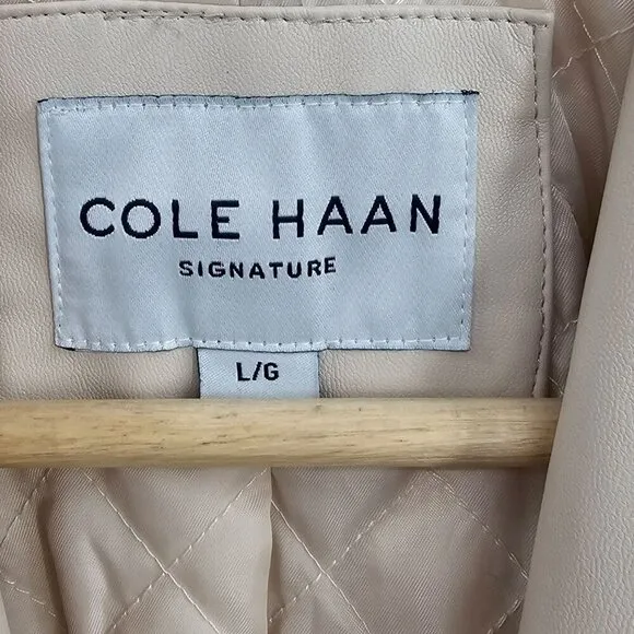 Cole Haan Womens L Wing Collar Faux Leather Jacket in Cream