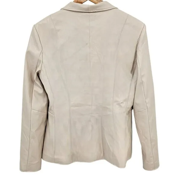 Cole Haan Womens L Wing Collar Faux Leather Jacket in Cream