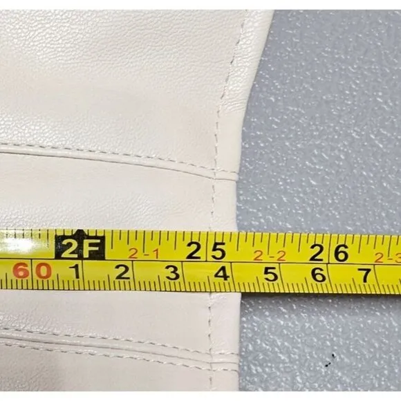 Cole Haan Womens L Wing Collar Faux Leather Jacket in Cream