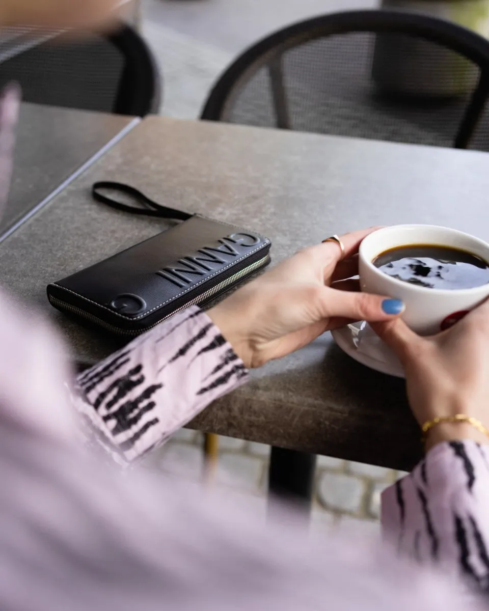 Compartment Zip Around Wallet - Black