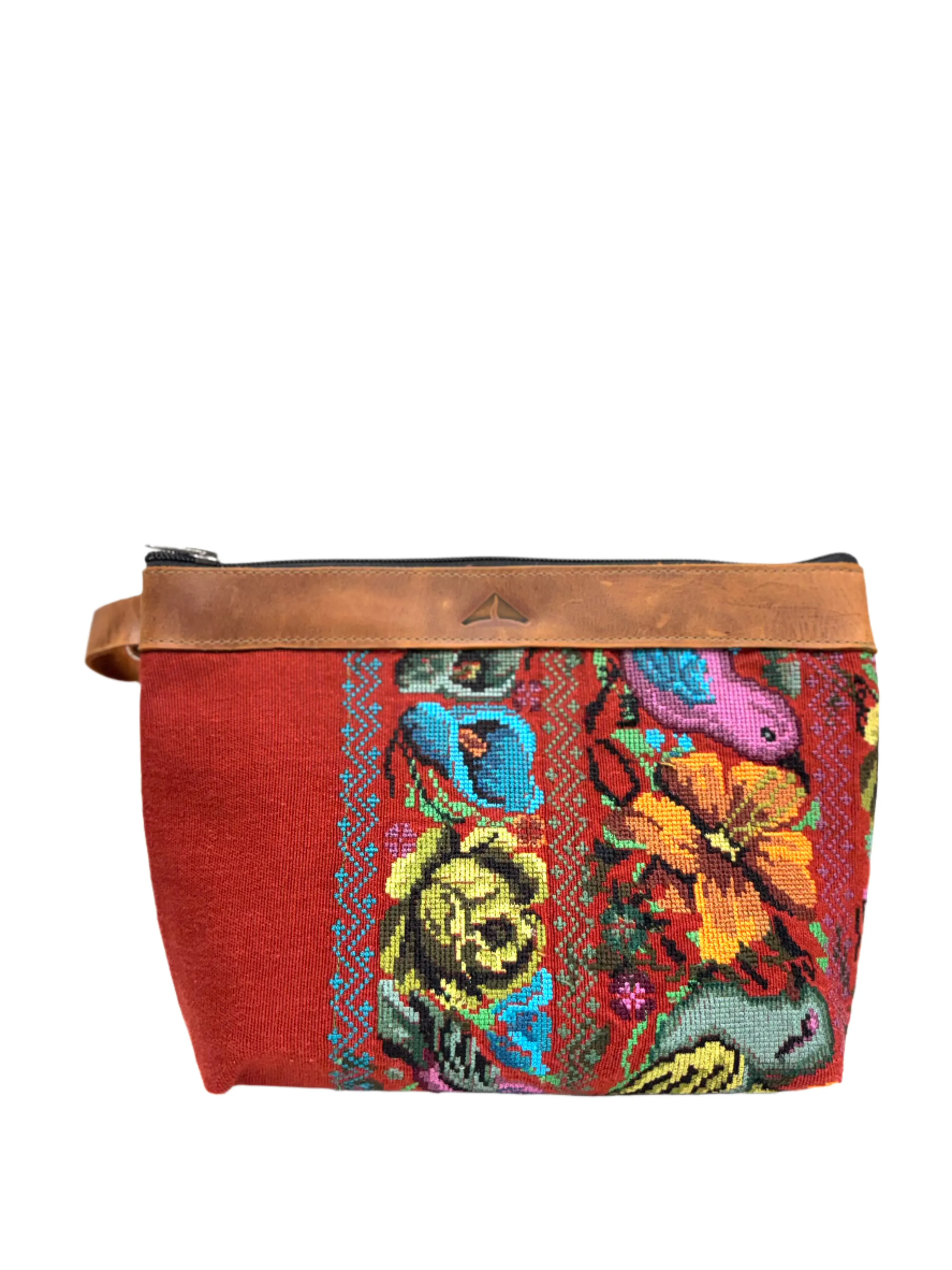 Cosmetic Bag with Leather Trim