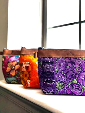 Cosmetic Bag with Leather Trim