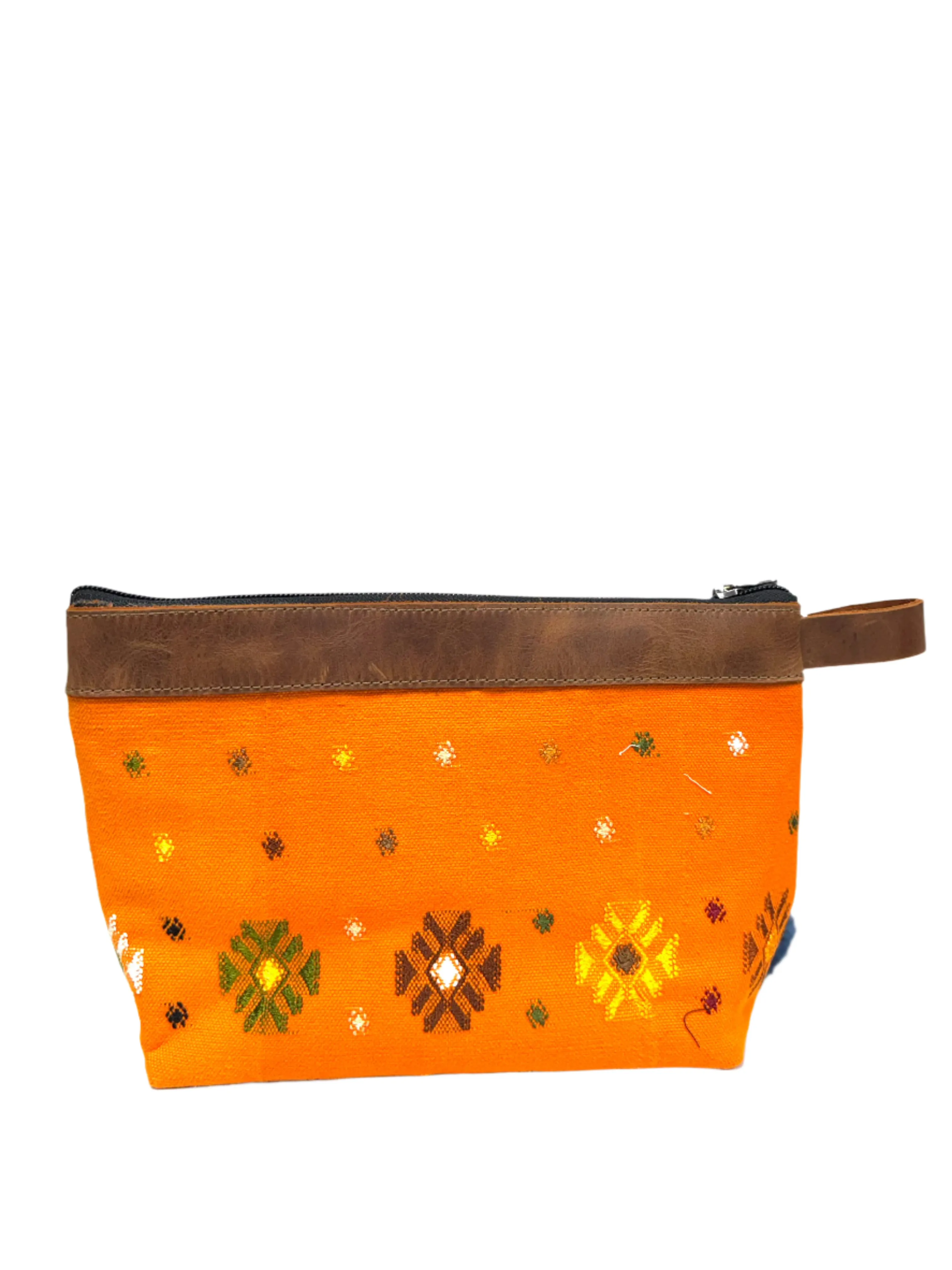 Cosmetic Bag with Leather Trim