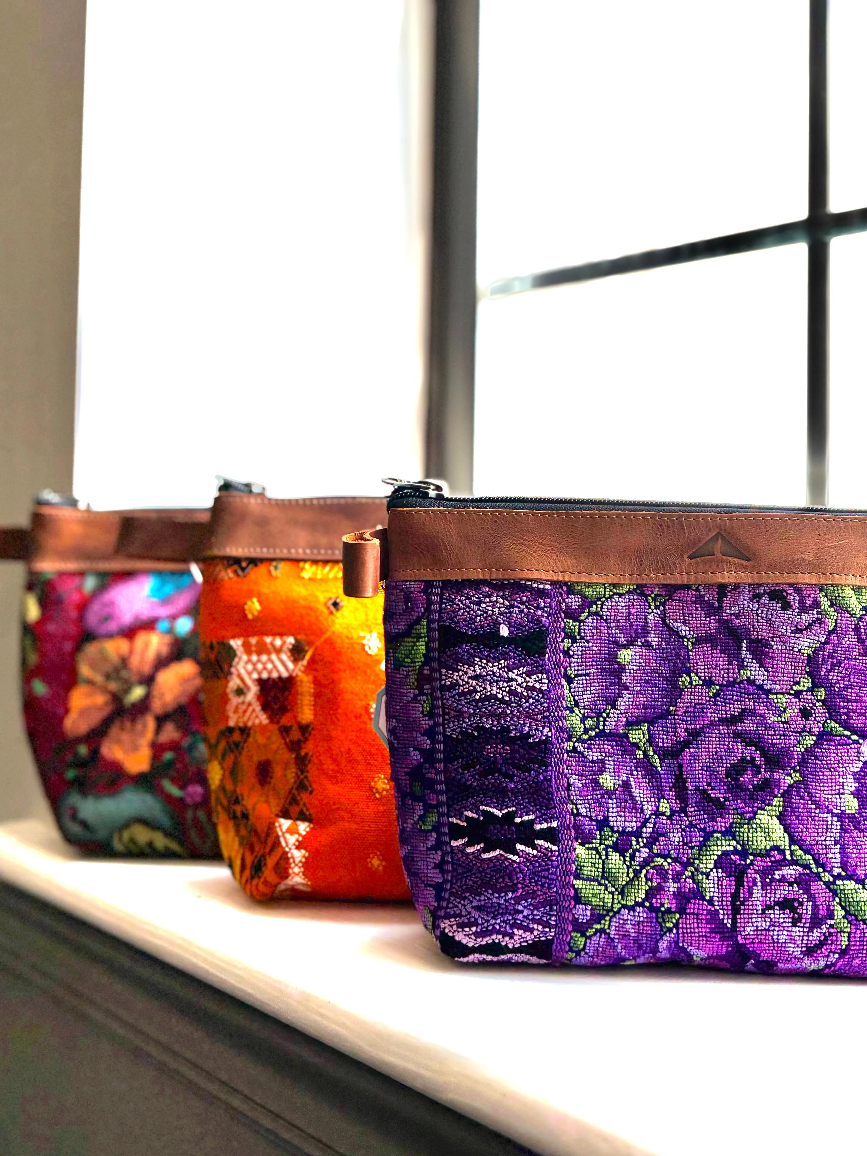 Cosmetic Bag with Leather Trim