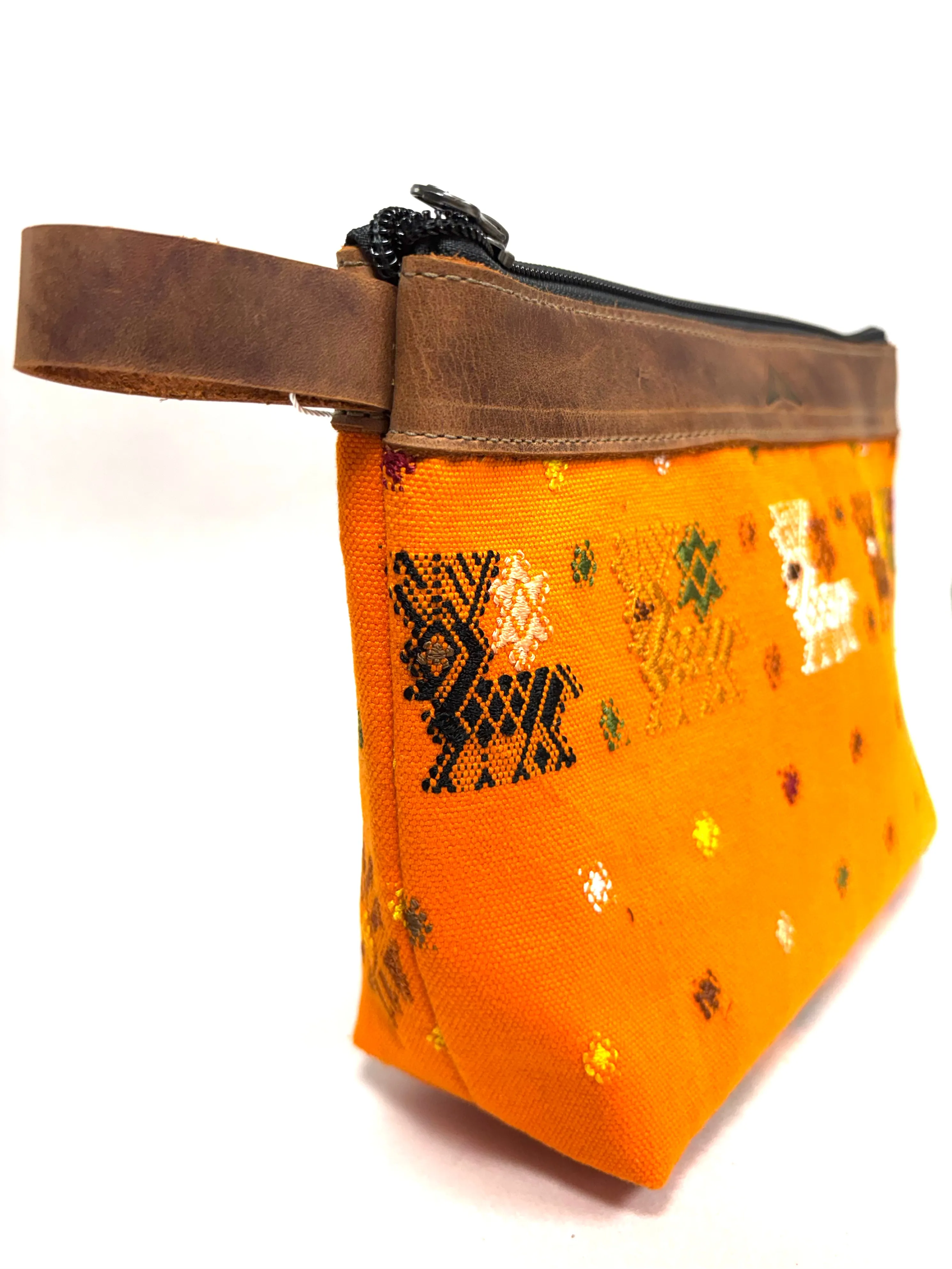 Cosmetic Bag with Leather Trim