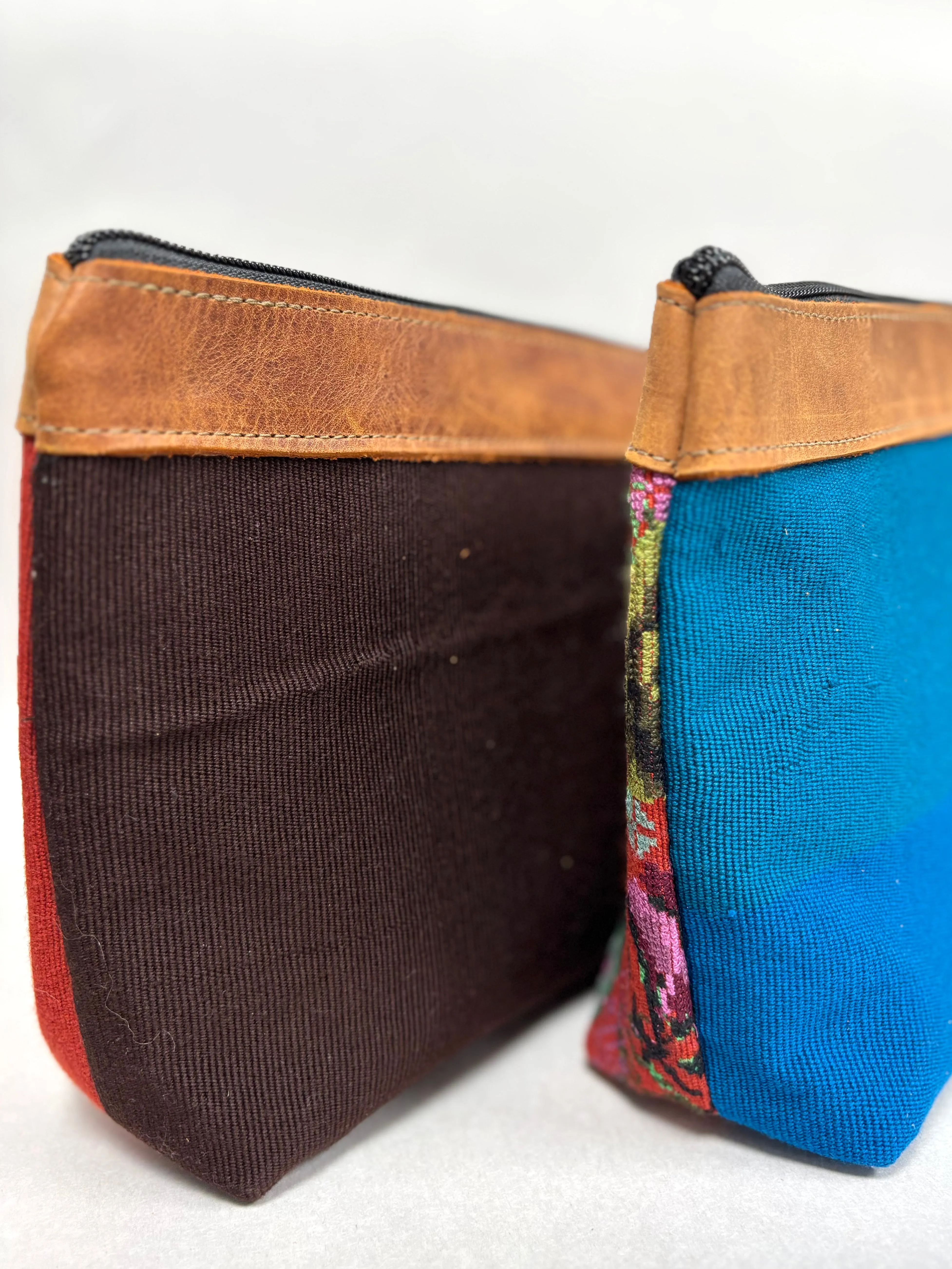 Cosmetic Bag with Leather Trim
