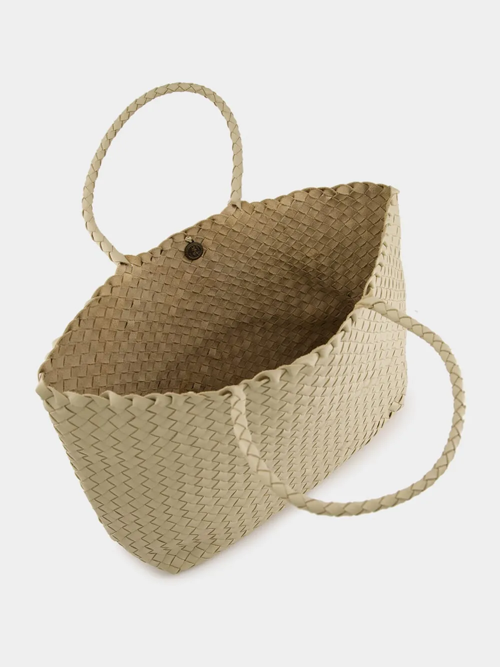 Cream Woven Leather Shoulder Bag