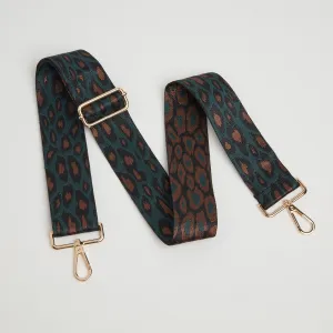 Crossbody Strap - Teal Green and Brown Leopard Print (Gold Hardware)
