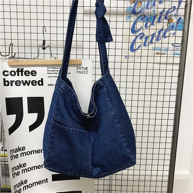 Cyflymder New Vintage Denim Shoulder Bags Women Simple Jeans Blue Handbag Large Capacity Fashion Women's Tote Messenger Shopping Bag