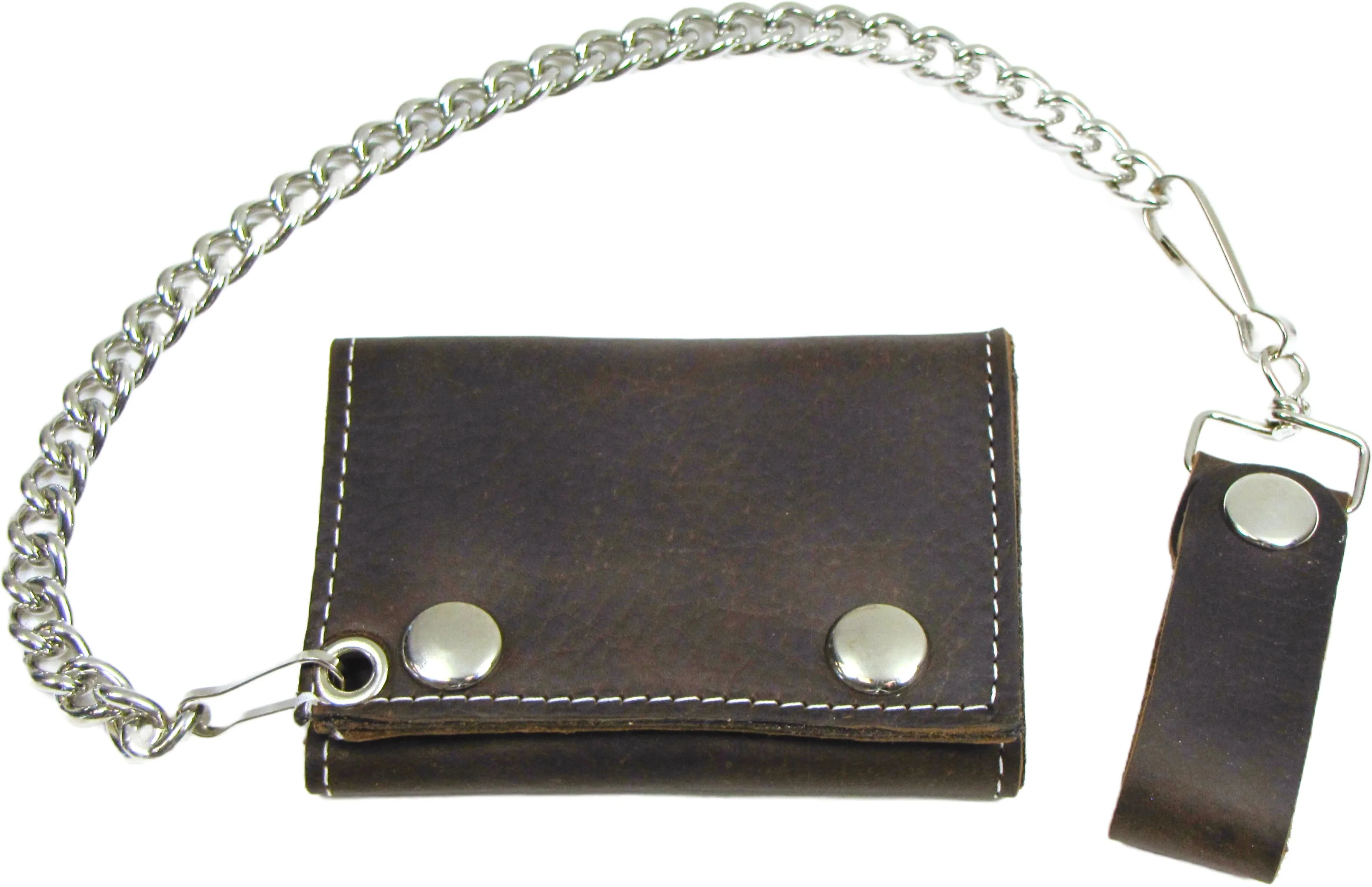 DC334 Oil Tanned Tri-Fold Wallet w/ Chain- Dark Brown