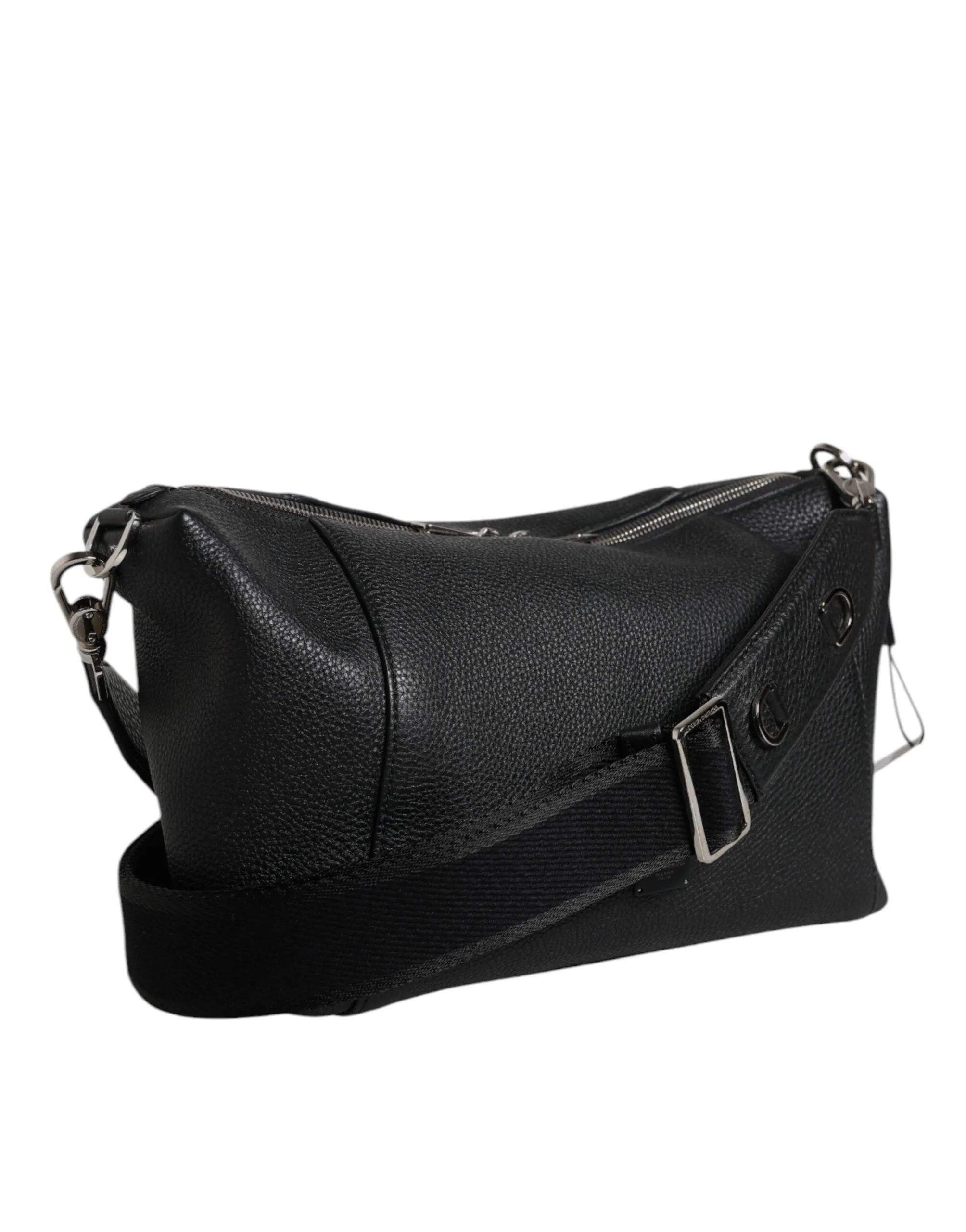 Dolce & Gabbana Black Leather Logo Plaque Shoulder Crossbody Bag