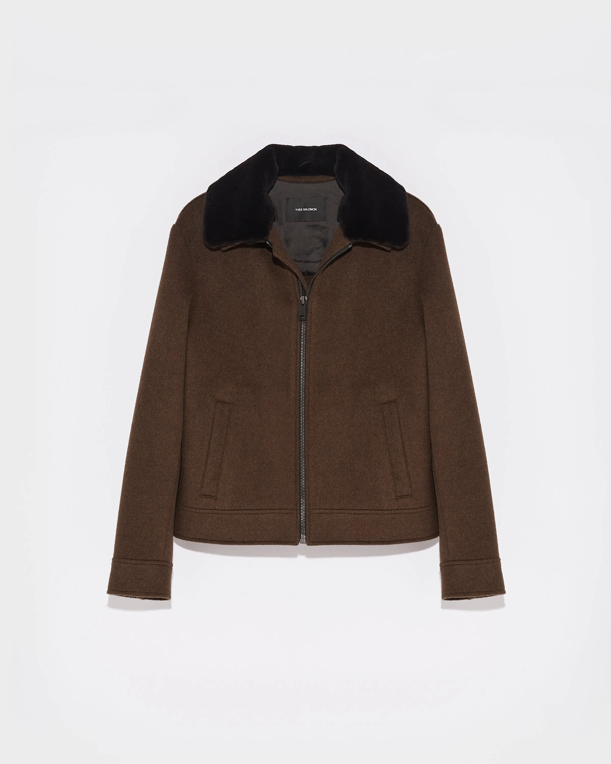 Double-Sided Wool-Cashmere Fabric Zipped Jacket With Mink Collar
