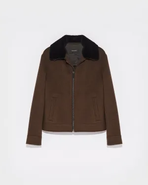 Double-Sided Wool-Cashmere Fabric Zipped Jacket With Mink Collar