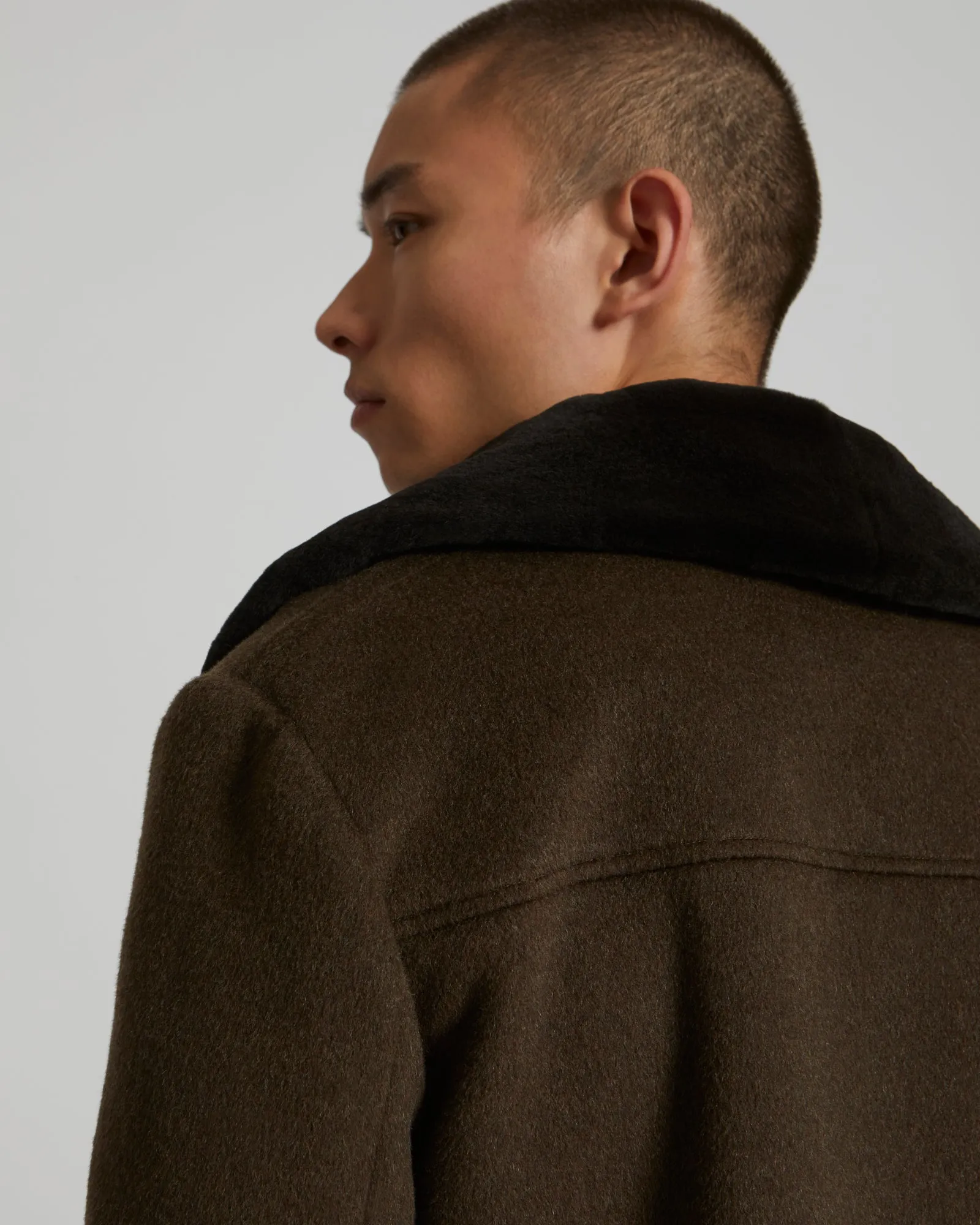 Double-Sided Wool-Cashmere Fabric Zipped Jacket With Mink Collar