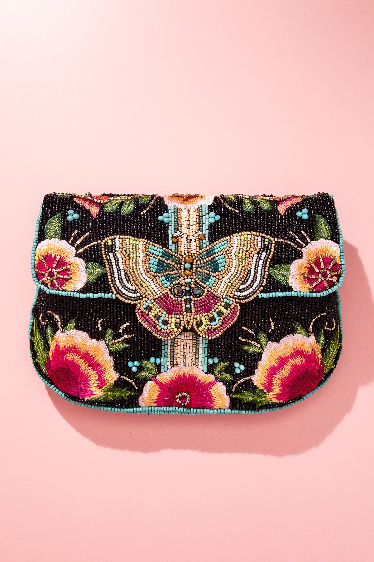 Dream Chaser, Black Beaded Crossbody Clutch Handbag
