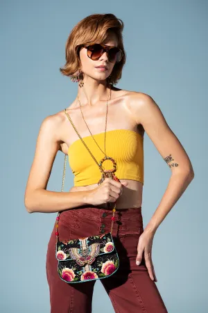 Dream Chaser, Black Beaded Crossbody Clutch Handbag