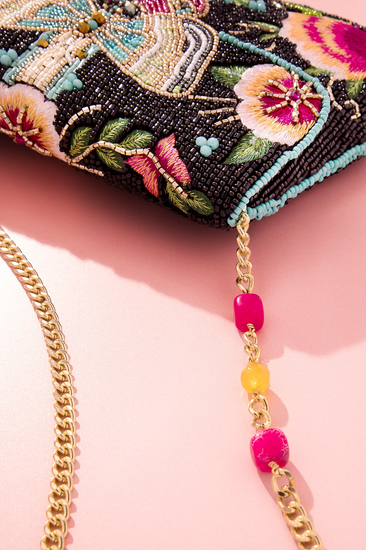 Dream Chaser, Black Beaded Crossbody Clutch Handbag