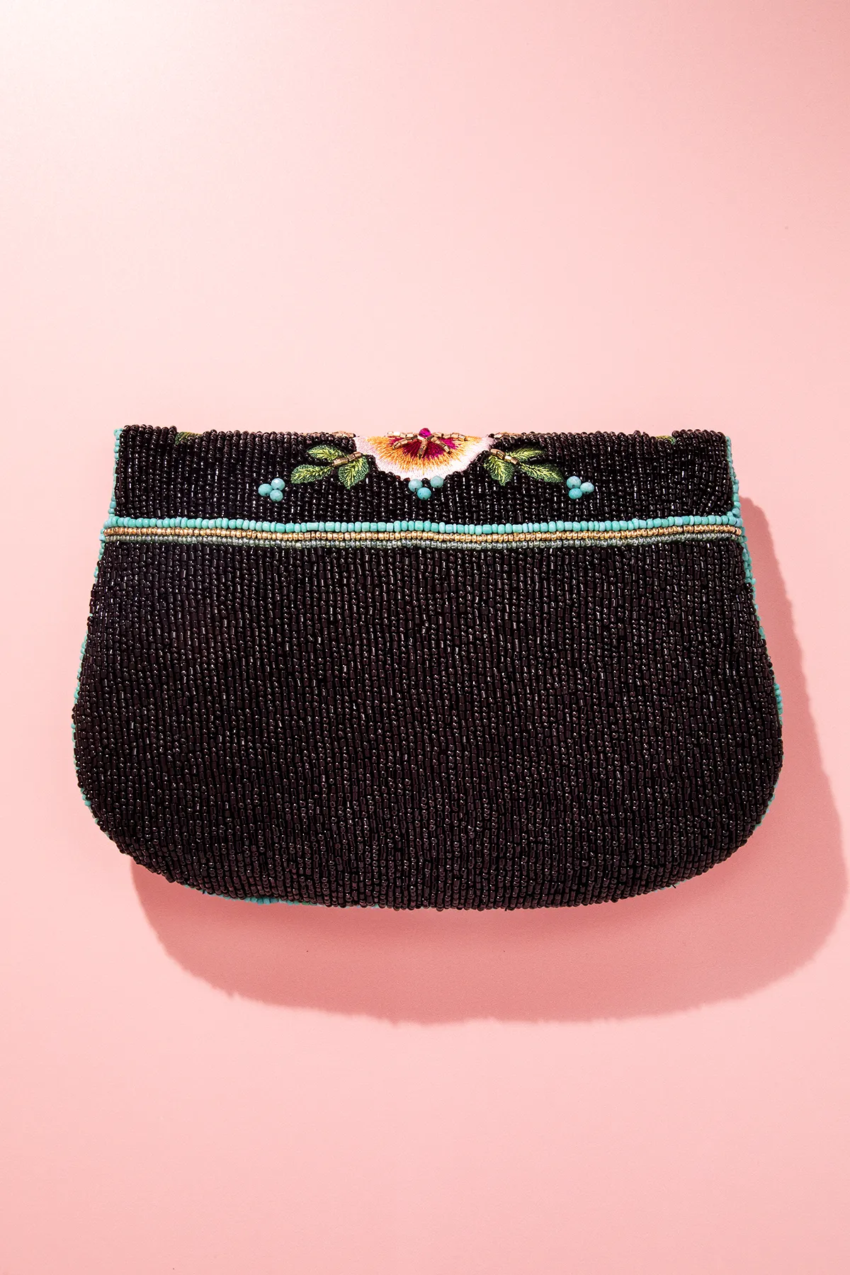 Dream Chaser, Black Beaded Crossbody Clutch Handbag