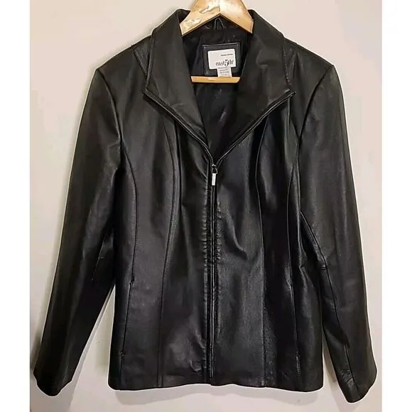 East 5th Women's Black Leather Jacket Full Zip Size Medium Regular
