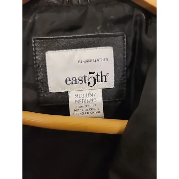 East 5th Women's Black Leather Jacket Full Zip Size Medium Regular