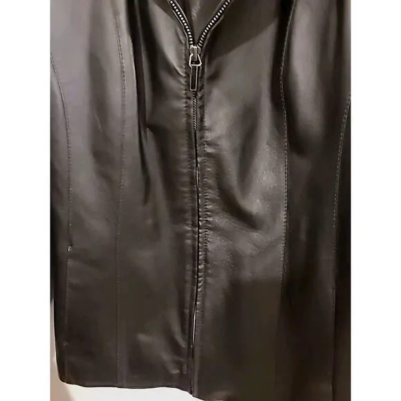 East 5th Women's Black Leather Jacket Full Zip Size Medium Regular