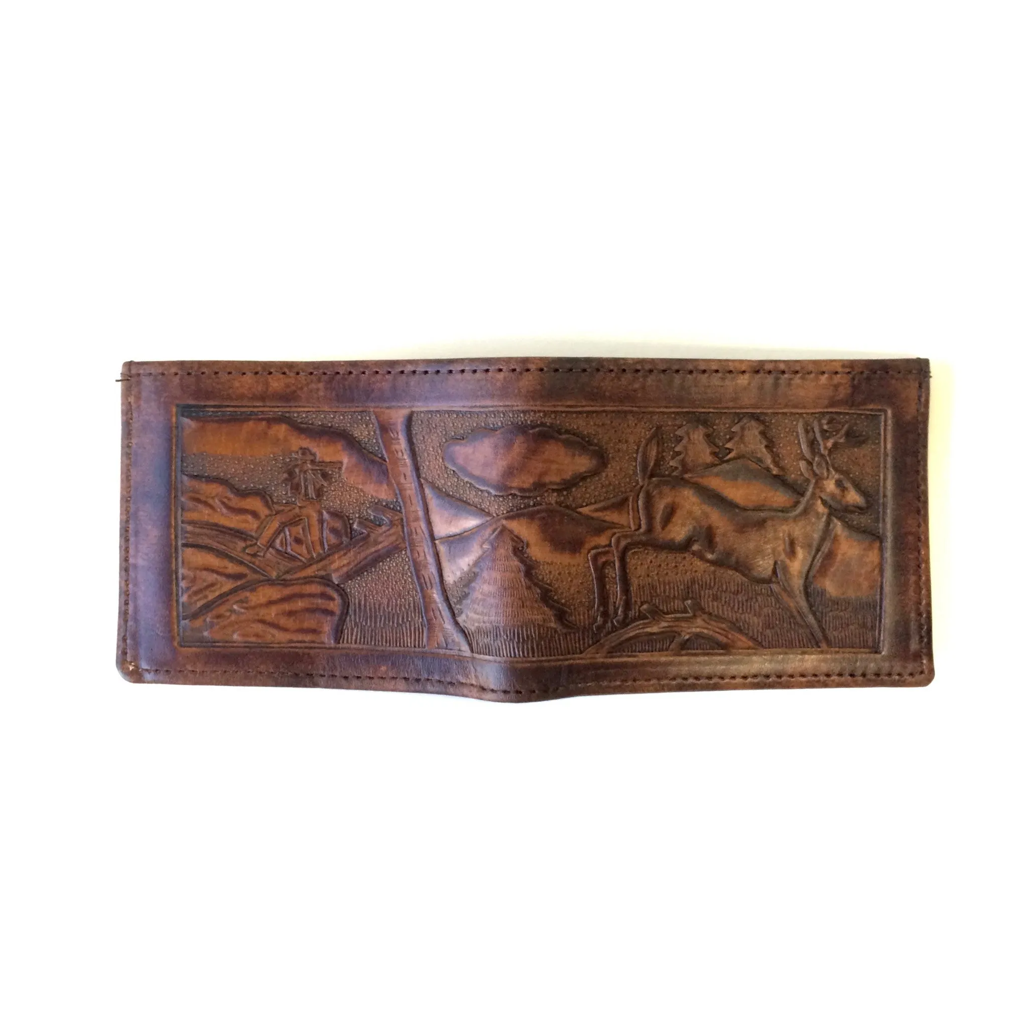EB308-117  Antique Finish Billfold- Hunting Deer