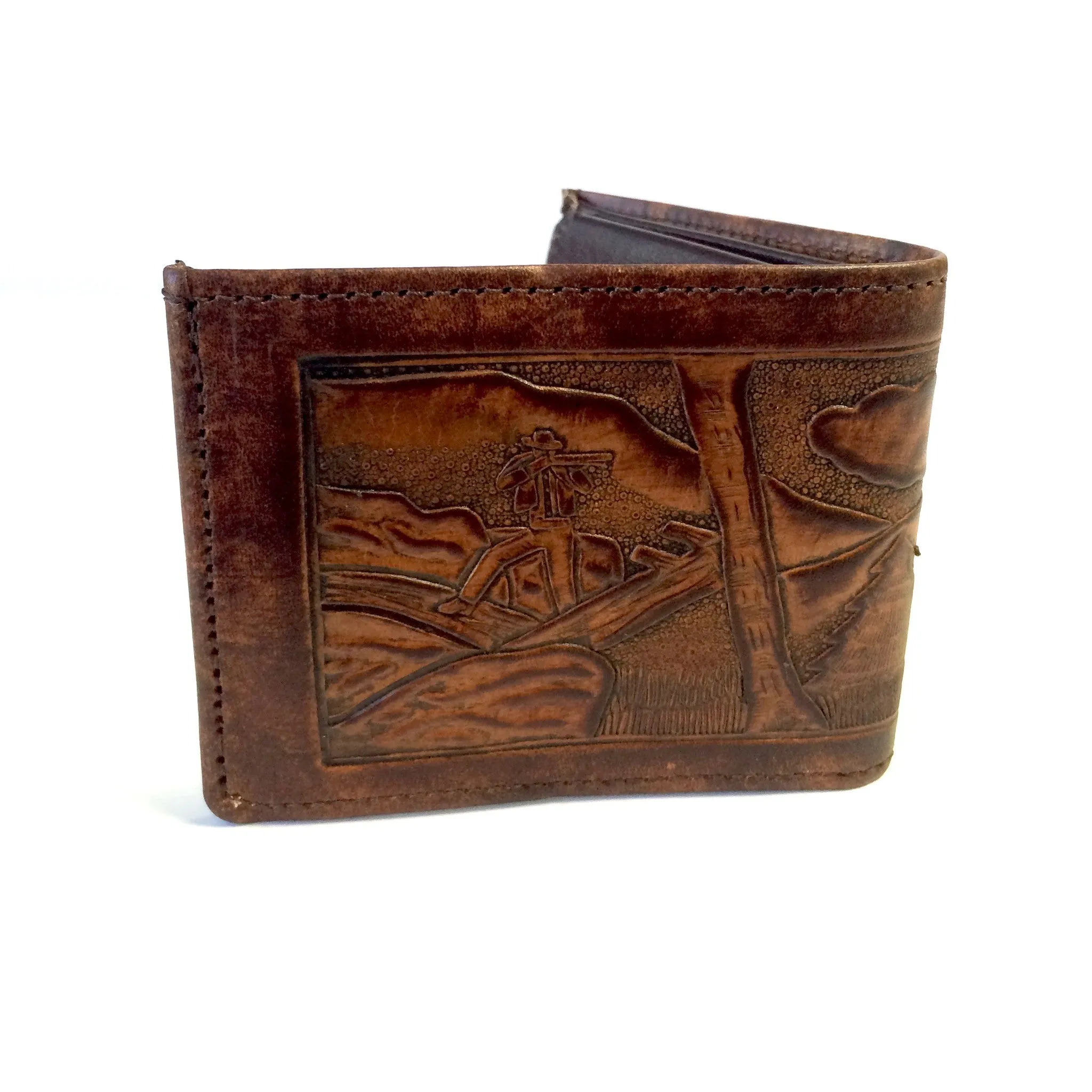 EB308-117  Antique Finish Billfold- Hunting Deer