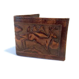 EB308-117  Antique Finish Billfold- Hunting Deer