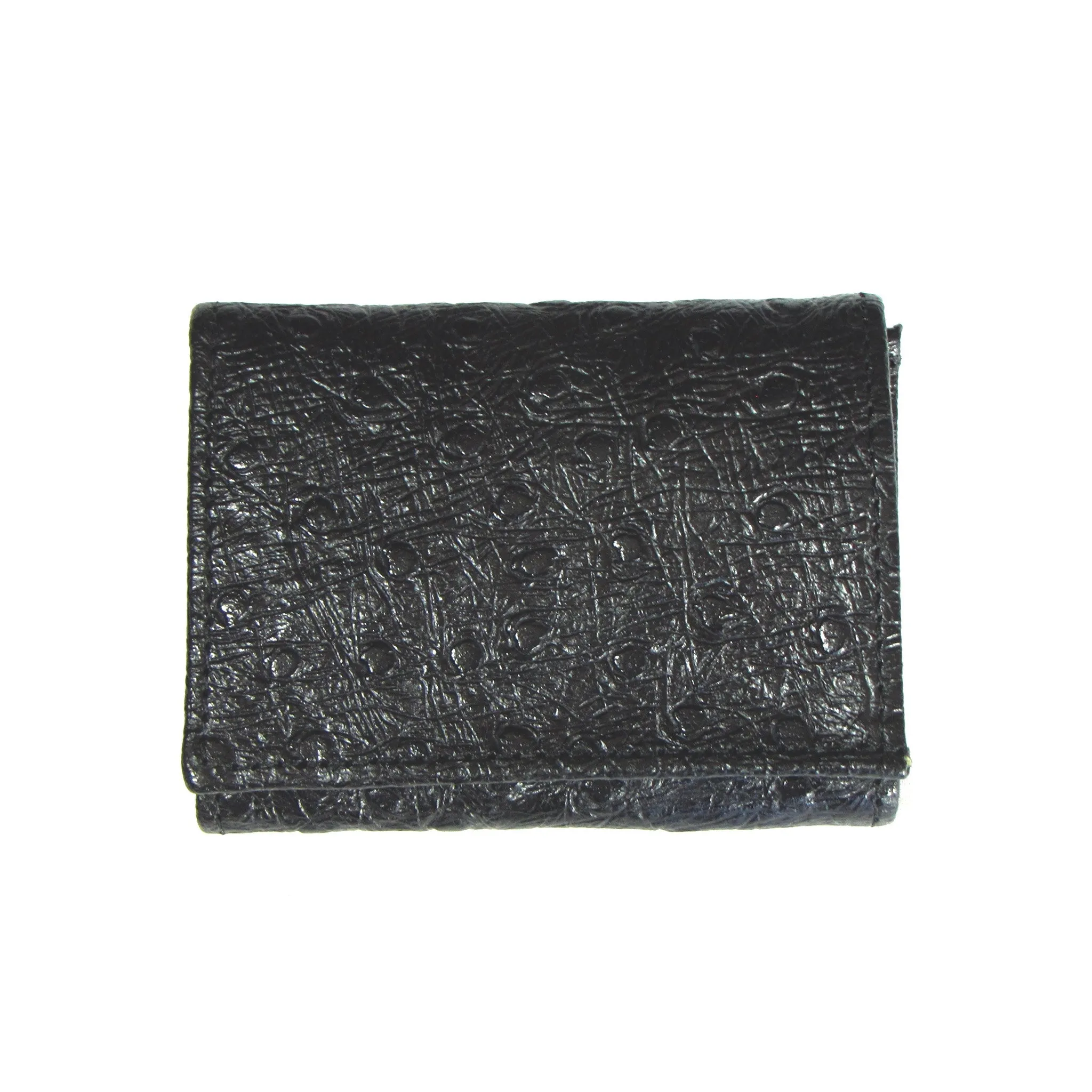 Embossed Ostrich Print Tri-Fold Wallet- Black