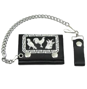 ET304-N39 Embroidered Tri-Fold Wallet w/Chain - 3 Animales White