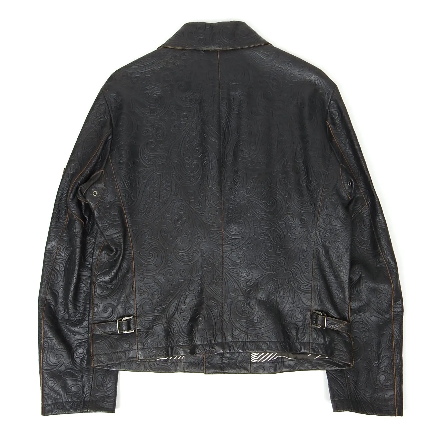 Etro Black Embossed Leather Jacket Size Medium